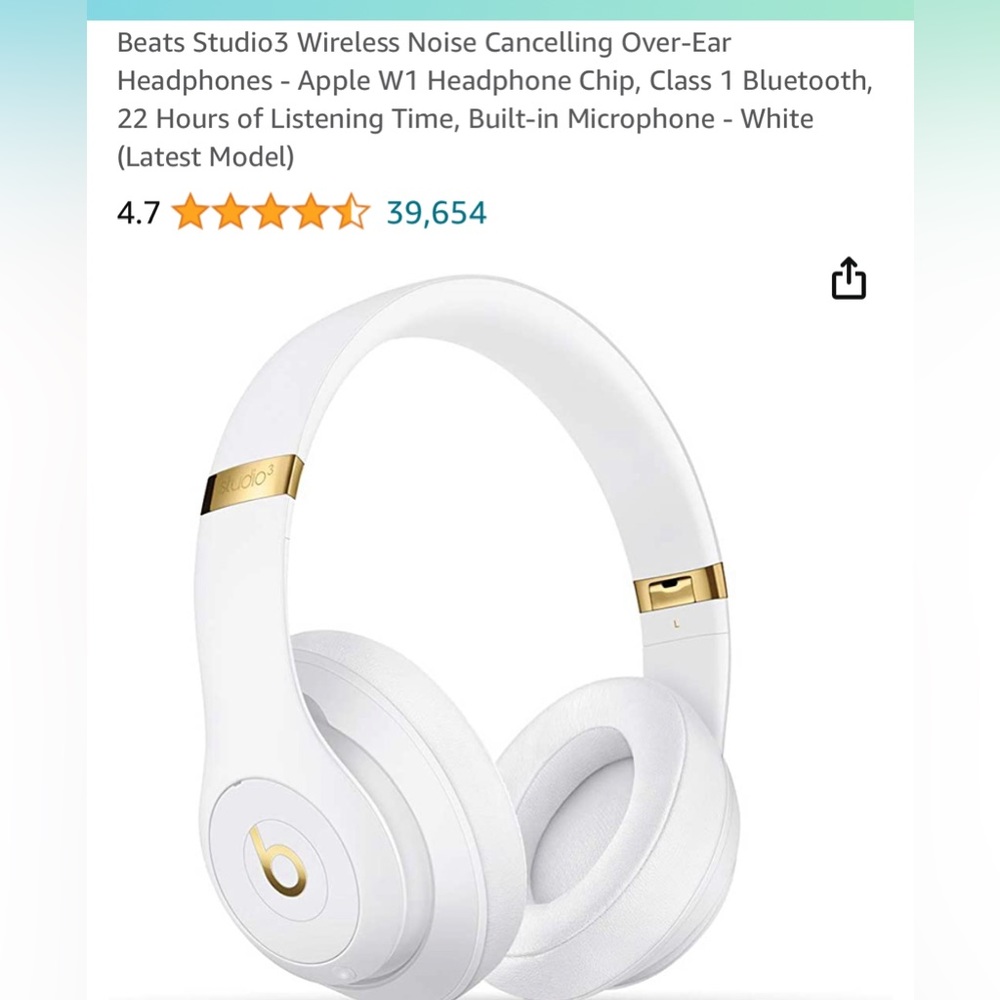Beats Studio3 Wireless Noise Cancelling Over-Ear Headphones, Built-in Mic,White